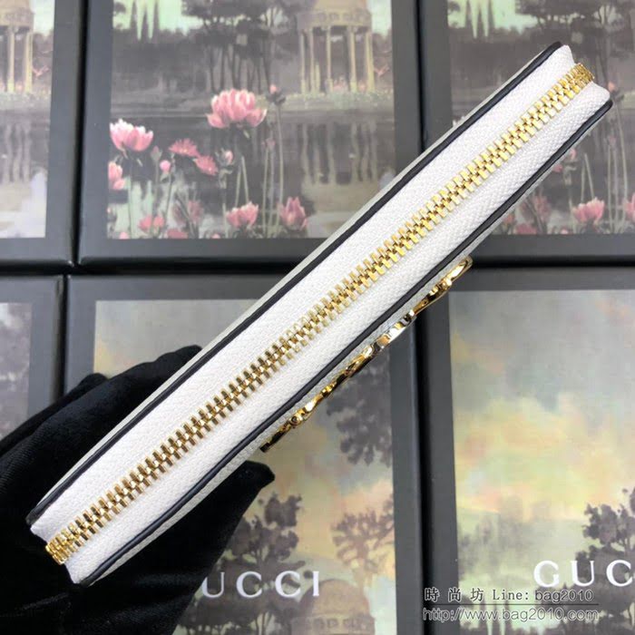 GUCCI古馳錢包 2019新款 Zumi系列 粒面皮革 互扣式G馬銜扣 女款拉鏈長錢包 570661 米白  ydgq3283